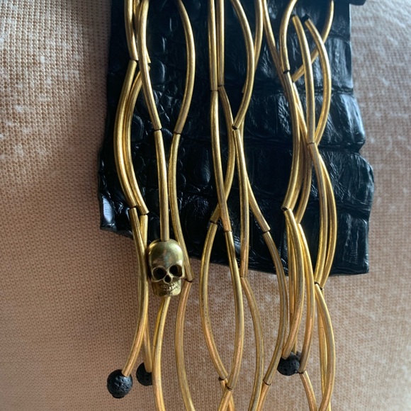 Sweet Olive Boho Black Crocodile & Brass Fringe Adjustable Necklace - Picture 1 of 4